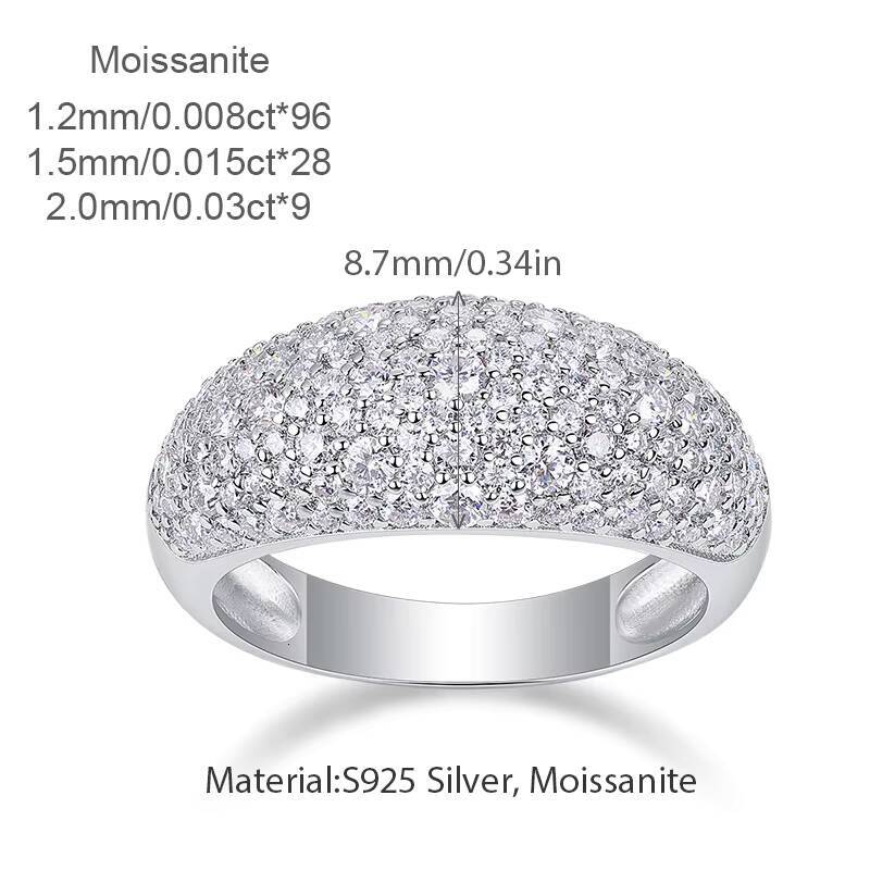 Luxury Fine Jewelry S925 Sterling Silver Pave Setting Dome Design Moissanite Ring for Women Engagement Wedding Ring