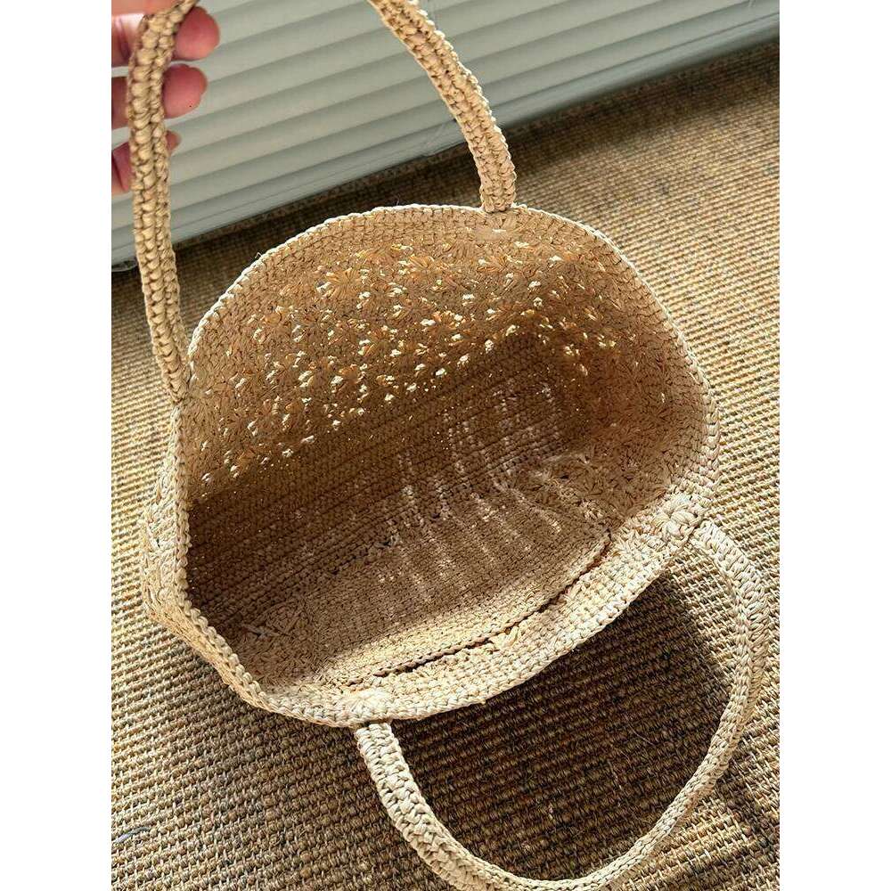 Style Bohemian Lafite Handwoven Straw Single Shoulder Holiday Beach Vacation Tote Women's Artistic Floral Hook Bag