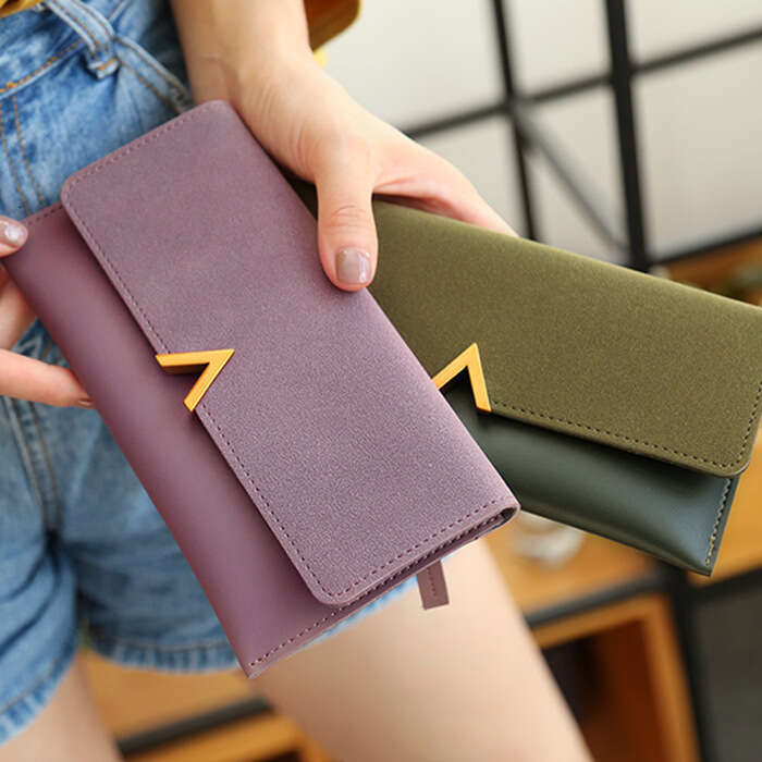 Korean Style Women's Long Wallet New Clutch Bag Solid Color Simple Zipper Student Multi-Card Slots