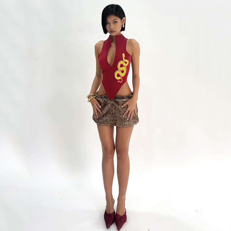 2025 Spring New Women's Solid Color Slim Street Fashion V-Neck Sleeveless Embroidered Vest 81c