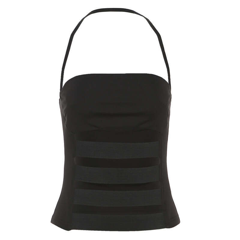 2025 Spring New Women's Solid Color Slim Street Fashion Halter Hollow Out Backless Tank Top 33d