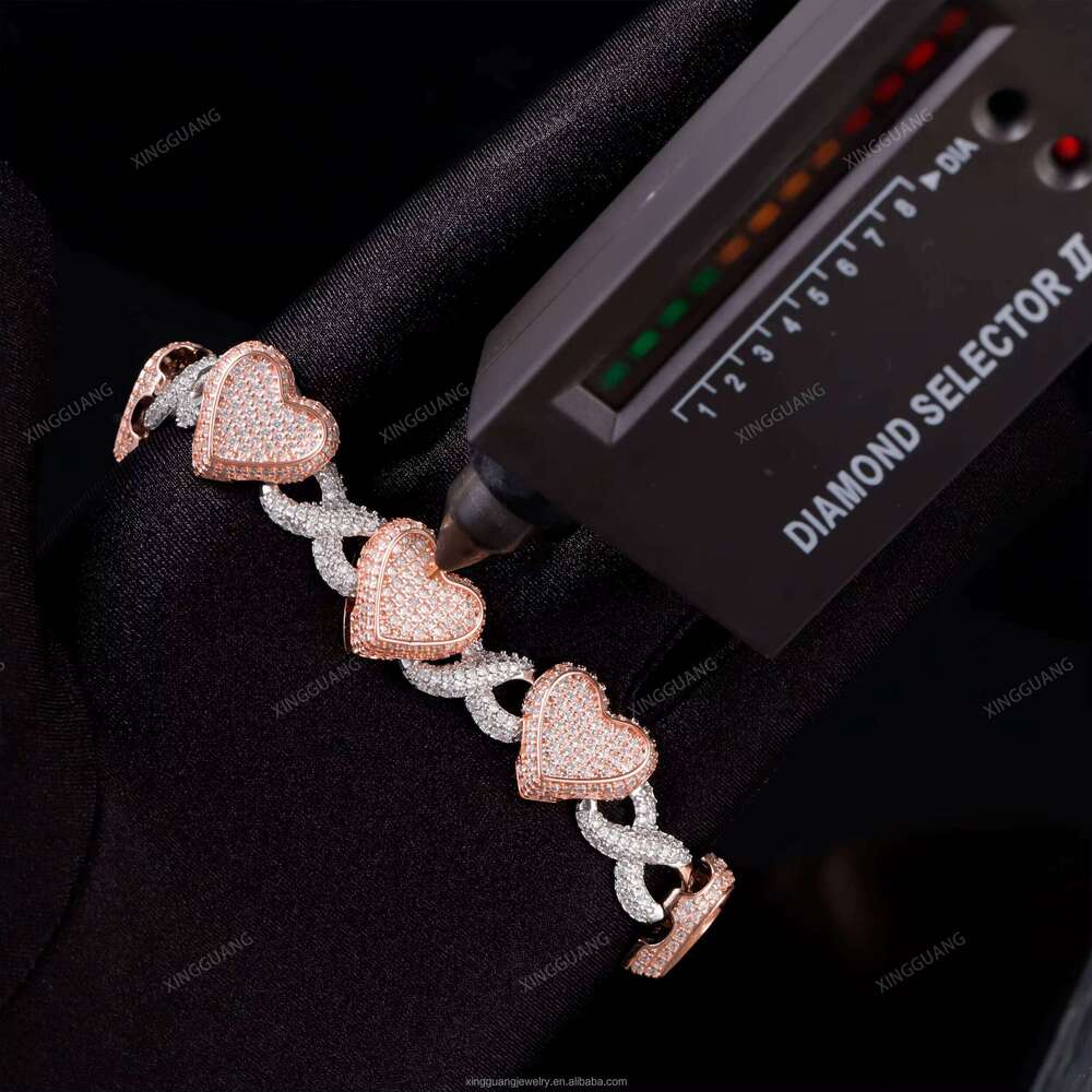 Fashion Heart Style VVS Moissanite Infinity Link S Sier Hip Hop Iced Out Dia Cuban Bracelet