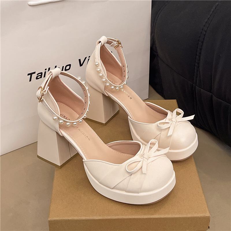 Ddmysports French Bowknot Chunky Heel Mary Jane Shoes For Women New Summer Fairy Style With Skirt Strap High Heels Outdoor Shoes