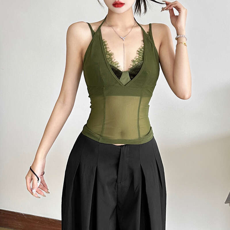 2025 Spring New Women's Solid Color Slim Street Fashion V-Neck Strap Backless Tank Top bcc