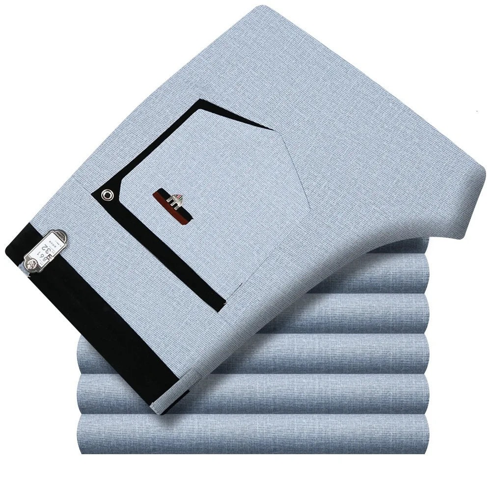 Spring Summer Suit Trousers For Men Straight flat linen Black Pants Business Formal Dress Big Size 2940 250725