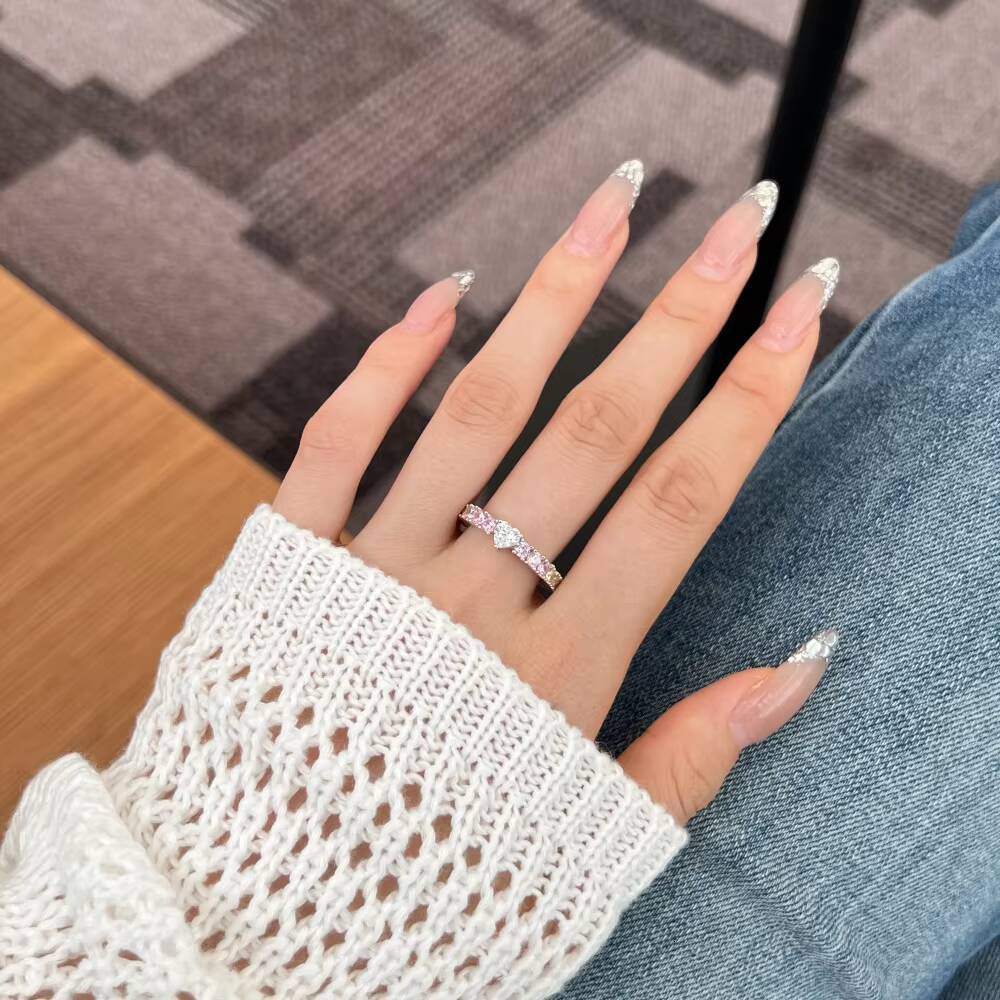 Dylam Jewelry Supplier OEM ODM Customized S925 Silver Eternity Band Baguette 5A Cubic Zirconia Heart Main Stone Promise Rings