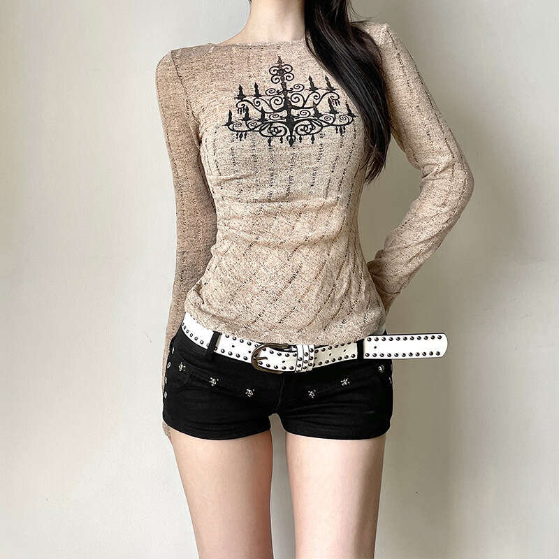 2024 Autumn New Women's Fashion Letter Print Long Sleeve Round Neck T-Shirt 72c