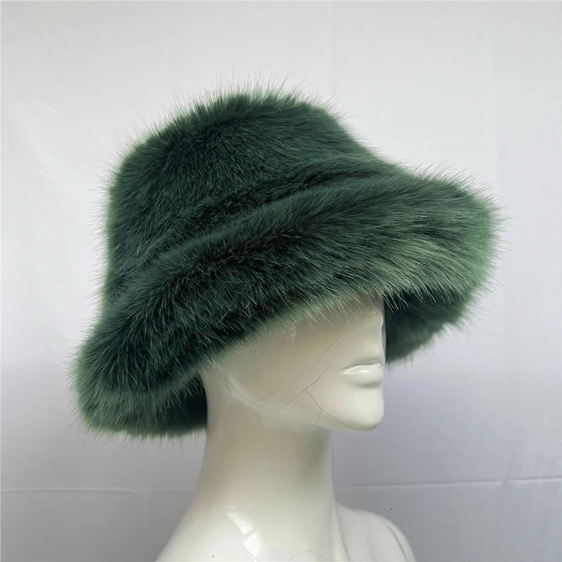 Winter Warm Women Faux Fur Bucket Hat Fashion Wide Brim Solid Color Fisherman Hats Outdoor Men Vacation Casual Panama Cap 250724
