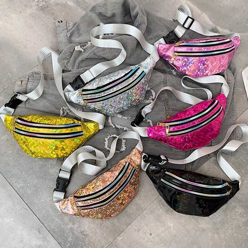 Gradient Color Fanny Pack Laser Holography Crossbody Waist Bag Pack Belt Bag Travel Walking Running Hiking Cycling Sport Workout Y250724