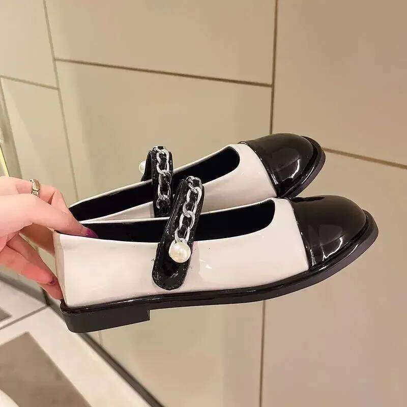 Ladies Footwear Low Heel Elegant Leather Casual Mary Jane Kawaii Women's Shoes Black Cute Japanese Style Lolita Round Toe
