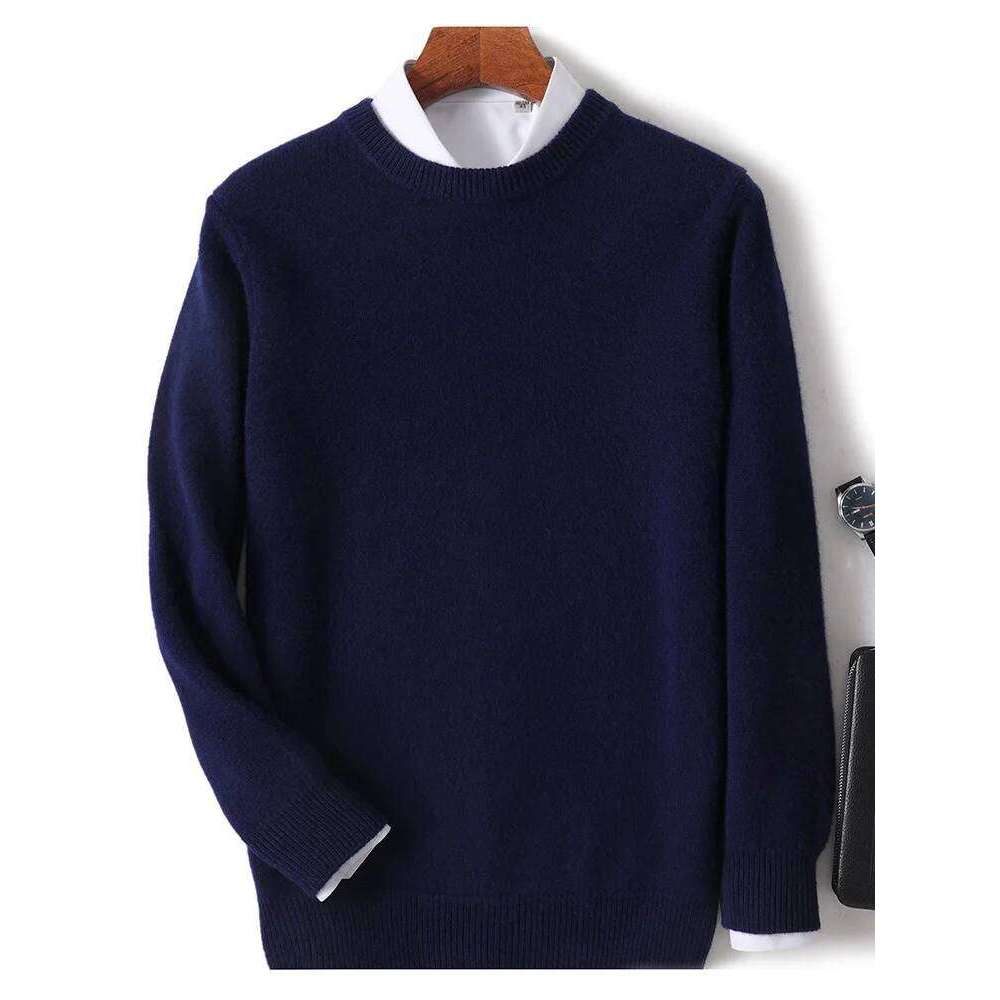 Men's 100% Pure Wool Knitted Pullover Autumn Winter Warm Basic Cashmere Sweater O-neck pullover Long Sleeved Tops