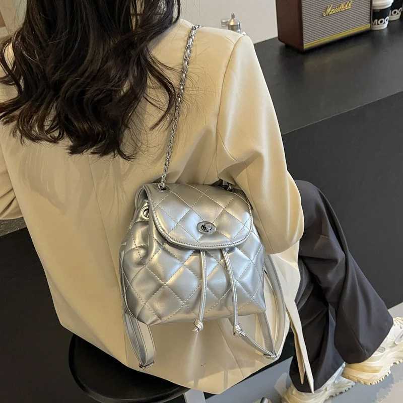 Korean Girl Casual Handbag Wens Lingge Shoulder Bag Fi Chain Backpack Comfortable Shoulder Strap Sewing Process PU Material Y250724