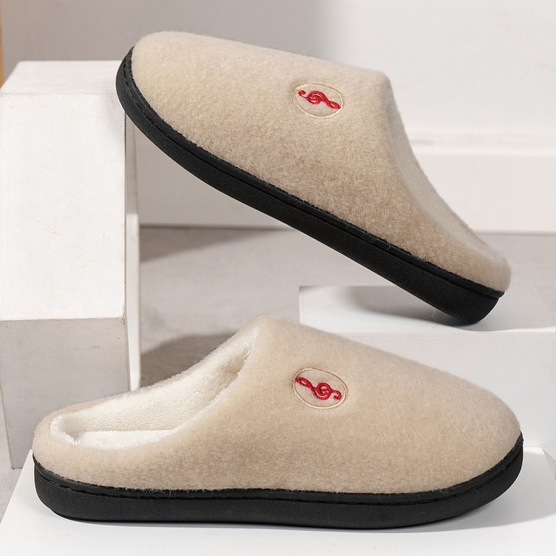 Musical Note Furry Home Warm Fleece-Lined Men's Women's Indoor Thick Cotton Slippers