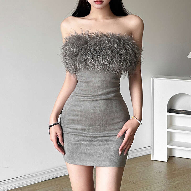 2023 Autumn Winter New Women's Solid Color Sexy Strapless High Waist Bodycon Dress 810