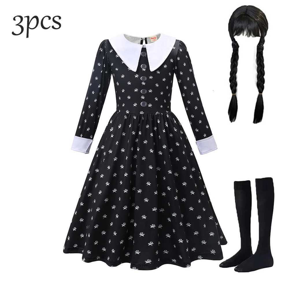 Black Mesh Fluffy Dress for Kids Girls Gothic Sle Wednesdy Costume Halloween Dress Up Par Children Outfits Disguise Printing Z250725