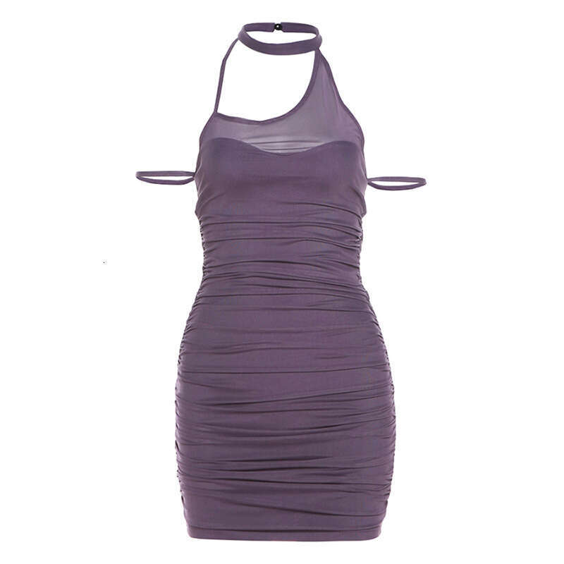 2024 Summer New Women's Solid Color Sexy Sleeveless Halter Neck Bodycon Dress 86b