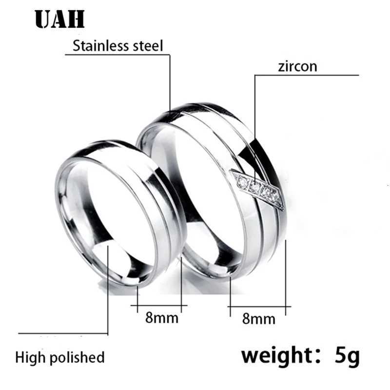Simple Couple Titanium Steel Wedding Zirconia Ring Mens Jewelry Anniversary Wedding Best Fashion Gift W250417