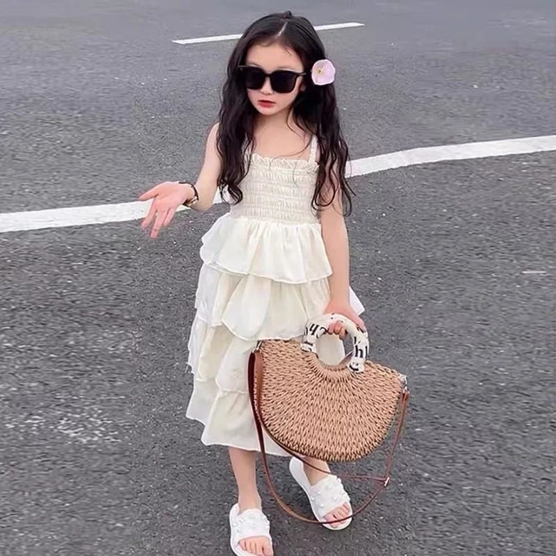 Summer Girls Dress Children Layers Slip Sling Long Gown Big Kids Birthday Party Dresses Teenager Sleeveless Casual Clothing 250725