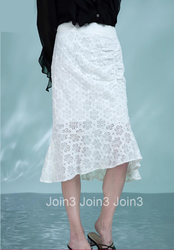 Summer New Versatile Lace High-Waisted Fashion Mid-Length White Mermaid Skirt 1038