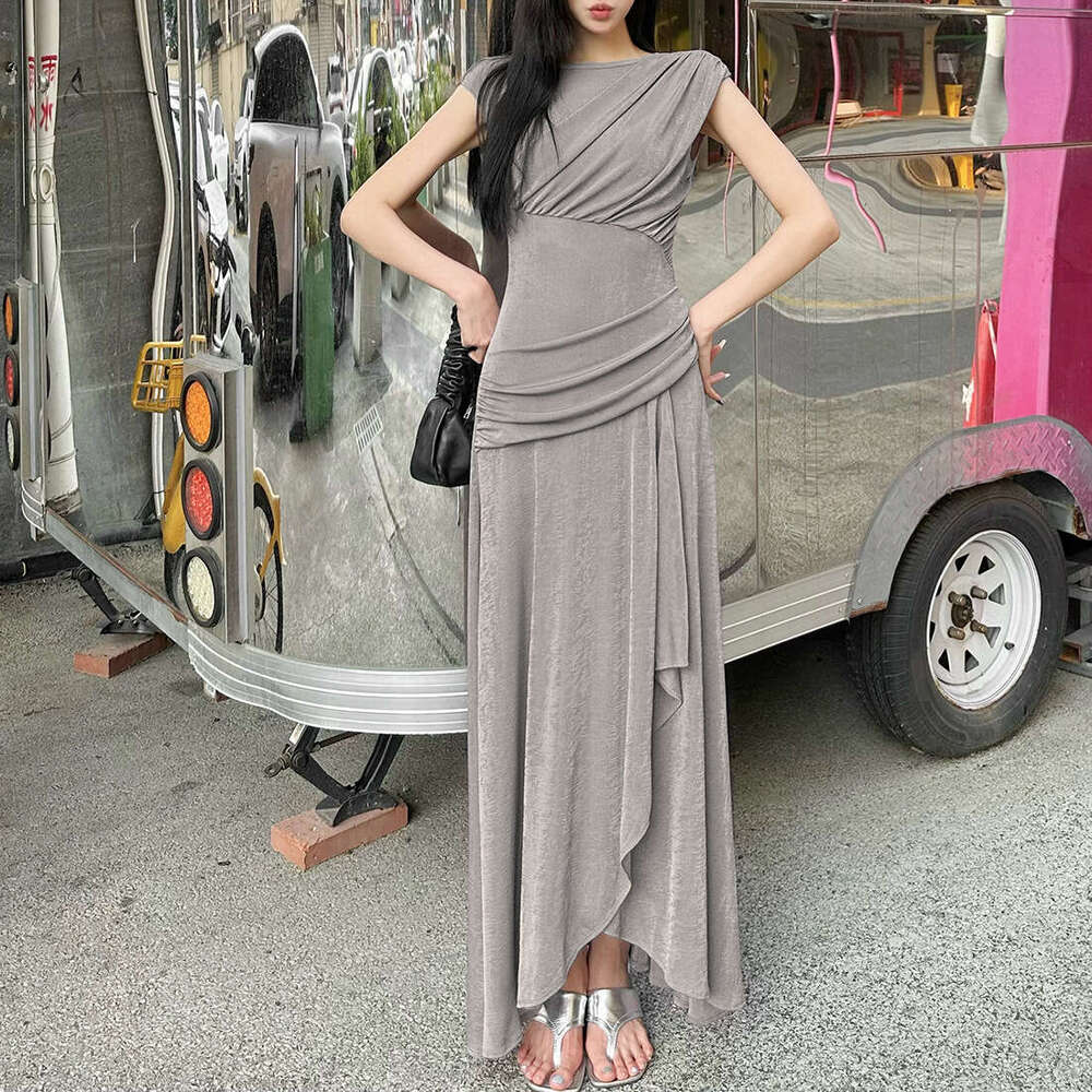 2025 Summer New Style Slim Fit Round Neck Fashion Casual Trendy Elegant Versatile Long Dress for Women 24b