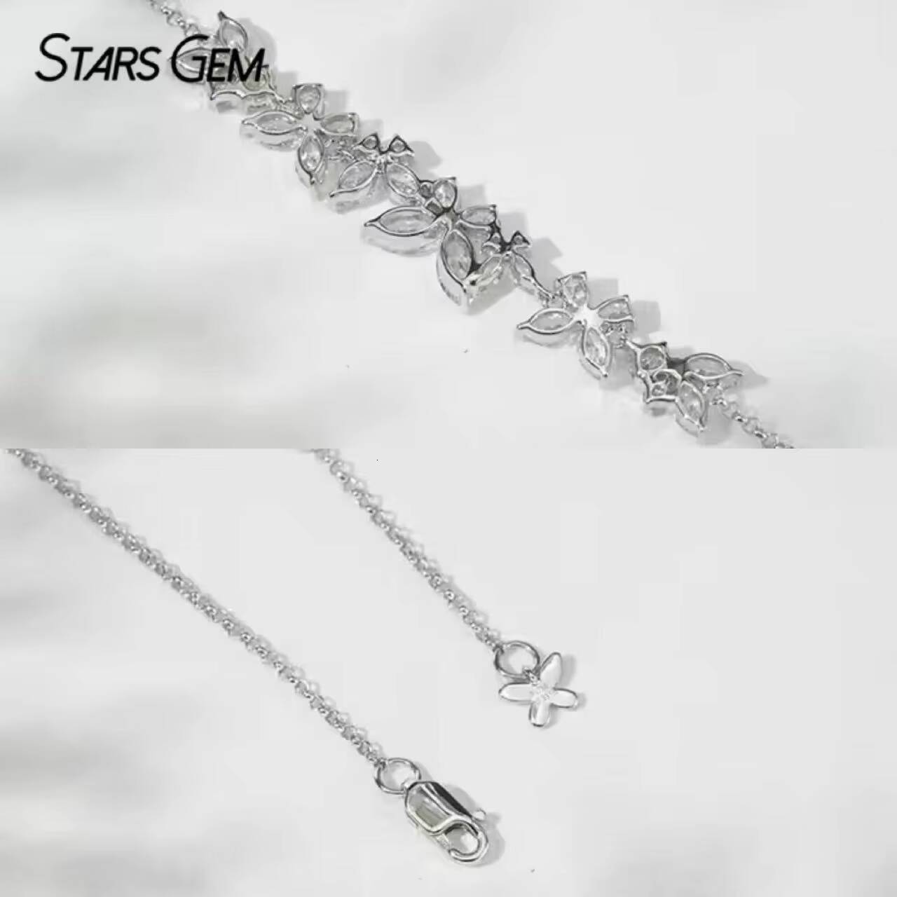 Starsgem 18K White Gold Fine Jewelry Flower Half Setting Tennis Bracelet Round DEF VS Lab Grown Diamond Tennis Chain