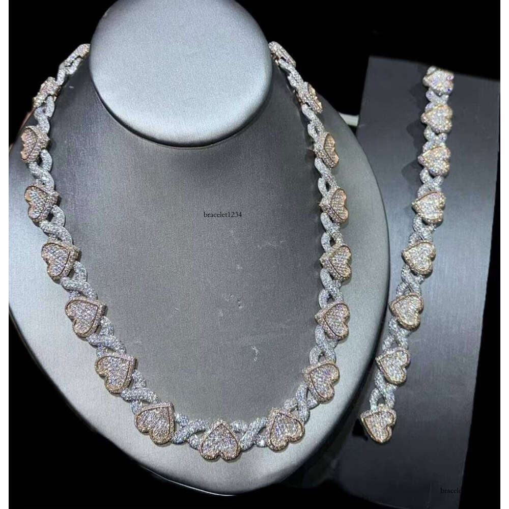 Custom Hip Hop Jewelry Necklace Heart Shape S Sterling VVS Moissanite Dia Cuban Link Chain