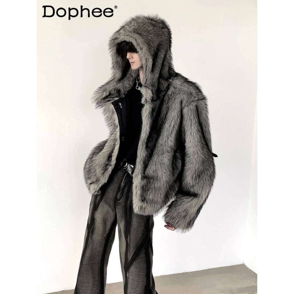 Fashion Mink Plush Imitation Jackets Men's 2025 Autumn Winter High-End Design Chic Faux Fur Coats Trendy Hooded Short Jacket