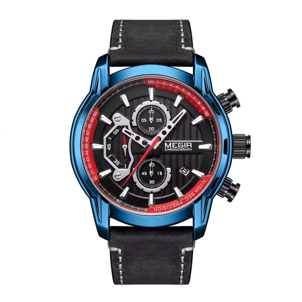 MEGIR Men's Oversized Chronograph Watch - 53mm Genuine Leather, Waterproof, Luminous - Bulk Wholesale Watch