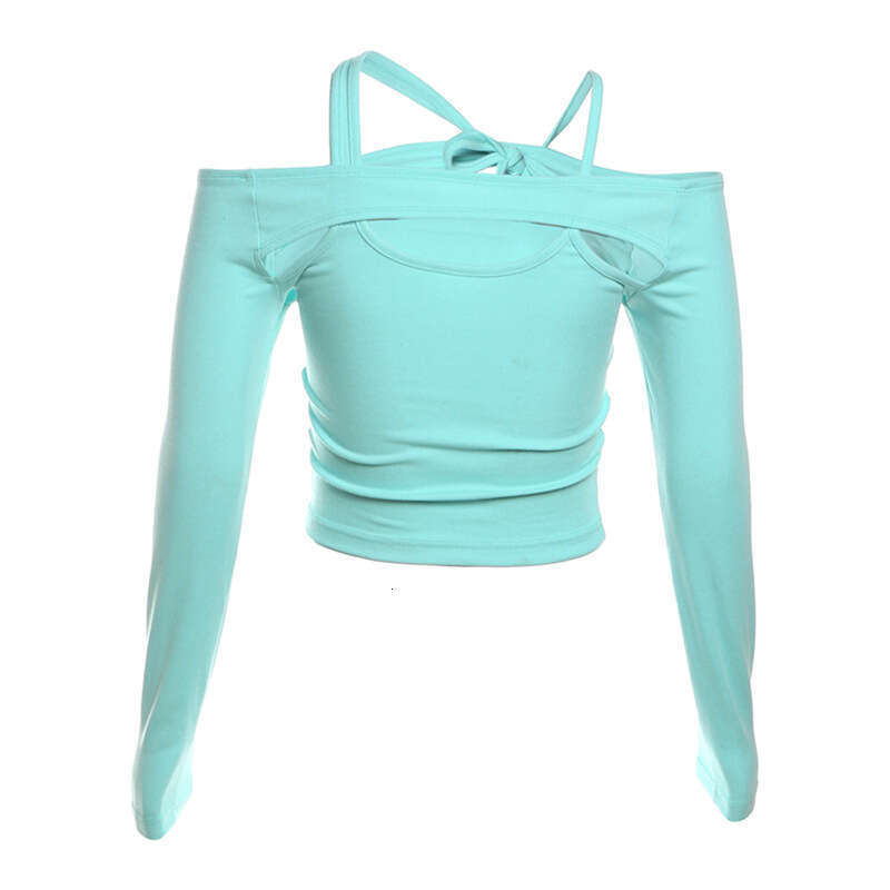 2024 Spring Summer New Women's Solid Color Sexy Off-Shoulder Long Sleeve Crop Top T-Shirt 458