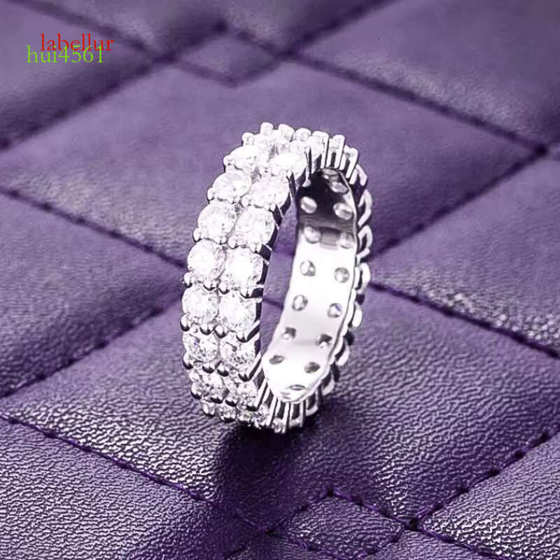 Hip hop GRA D color pearl 2-row silica ice cold men's with pure silver diamond tester wedding ring