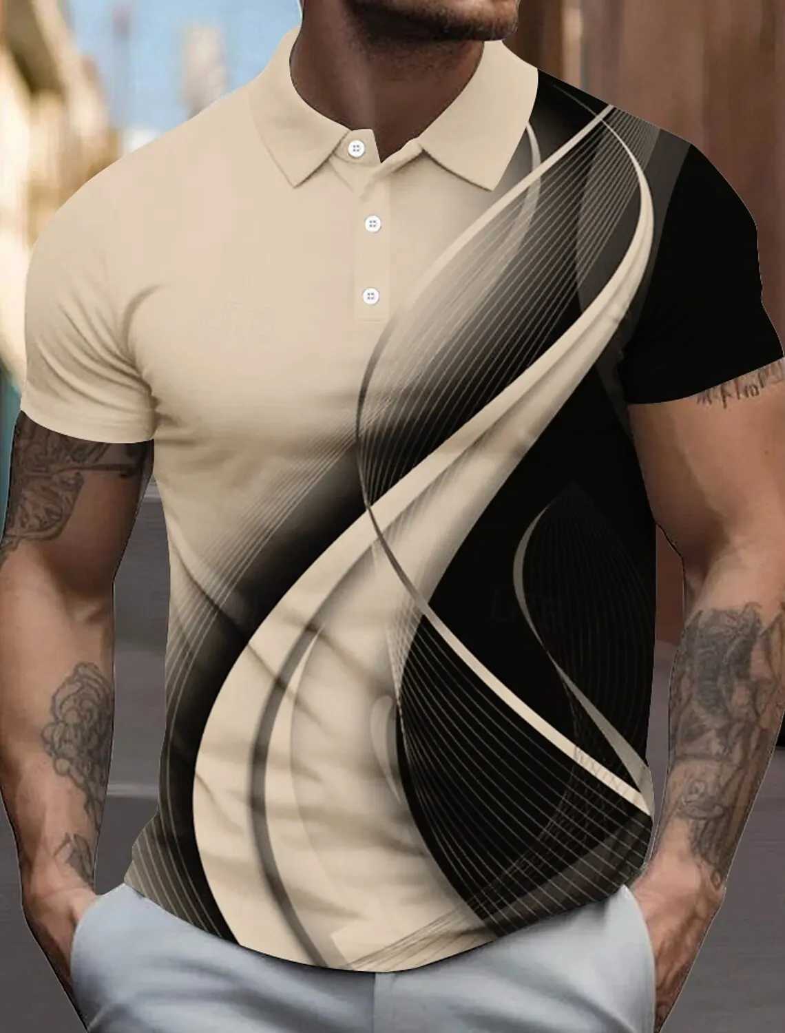 3D Printed Mens Line Polo Short Sleeve Polo Shirts Collared Shirts Business Casual School Outdoor Daily Wear Home Wear XJ250725