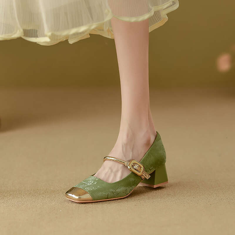 Yuanlitong Women's Fashion Single 2025 New National Style Mary Jane Shoes Women, High-End Sheepskin High Heels for Outdoor Wear