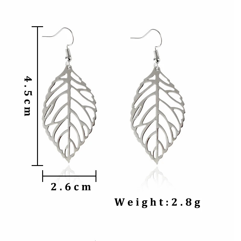Hollow Out Leaf Drop Earrings for Women Trendy Metal Hook Vintage Golden Silver Color Dangle Brief Jewelry 250715