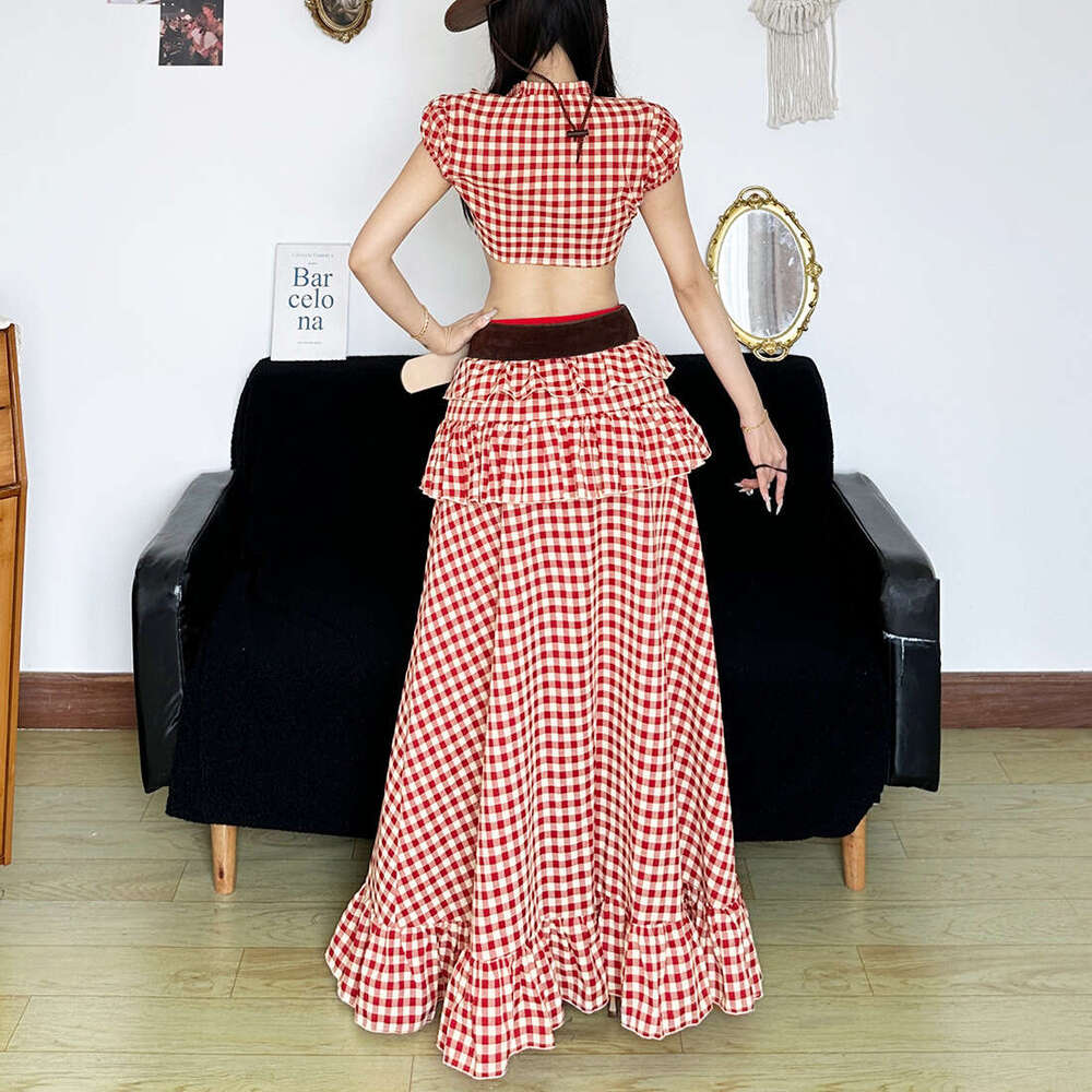 2025 Summer New Sexy Hot Girl Slim Crop Top Irregular High Slit Skirt for Women 659