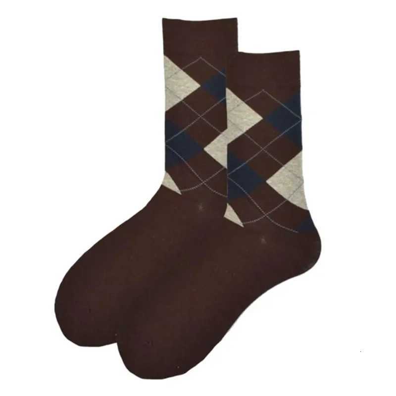 5 Pairs/Pack Classic Retro Fashion Men Socks Combed Cotton Rhombus Solid Color Argyle Casual Business Dress Party Socks X2507251