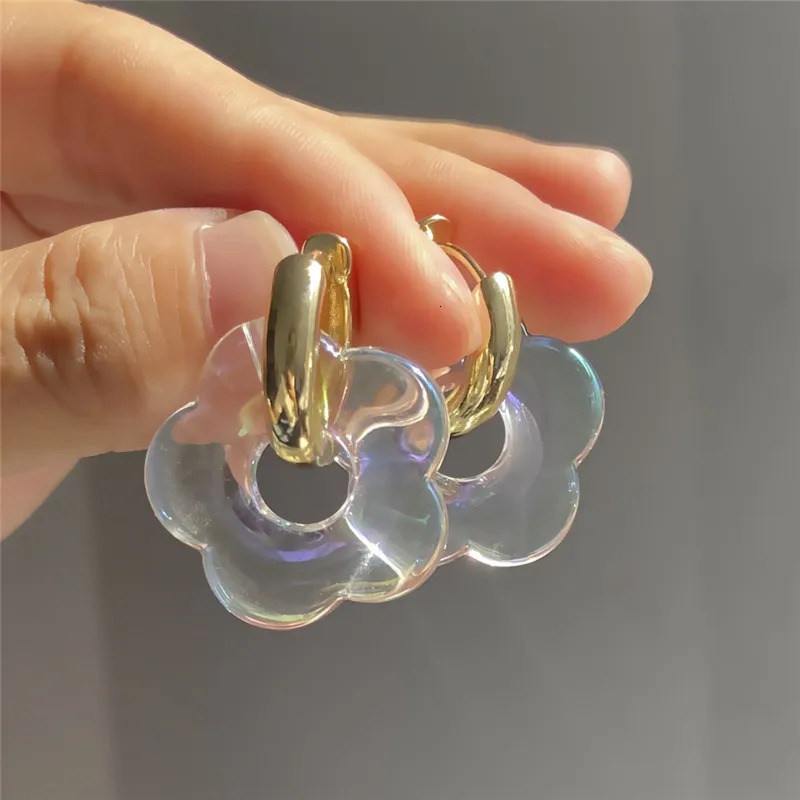 Pink Acrylic Flower Resin Drop Earrings Simple Round Hollow Copper Girls Jewelry Cute Party Personality Gifts 250715