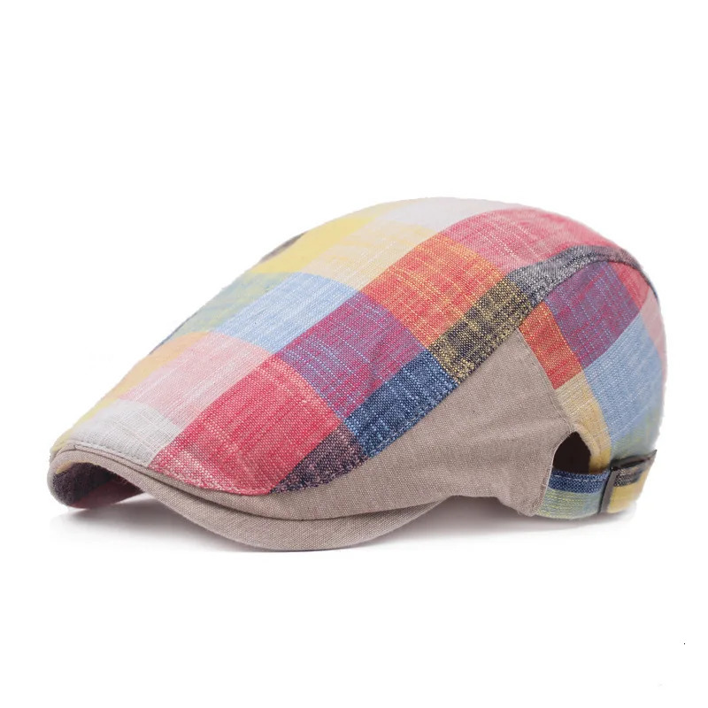 QBHAT Unisex Cotton Linen Colorized Plaid Berets Women Men Casual Peaked Cap Retro sboy Hats British Flat Ivy Caps 250723