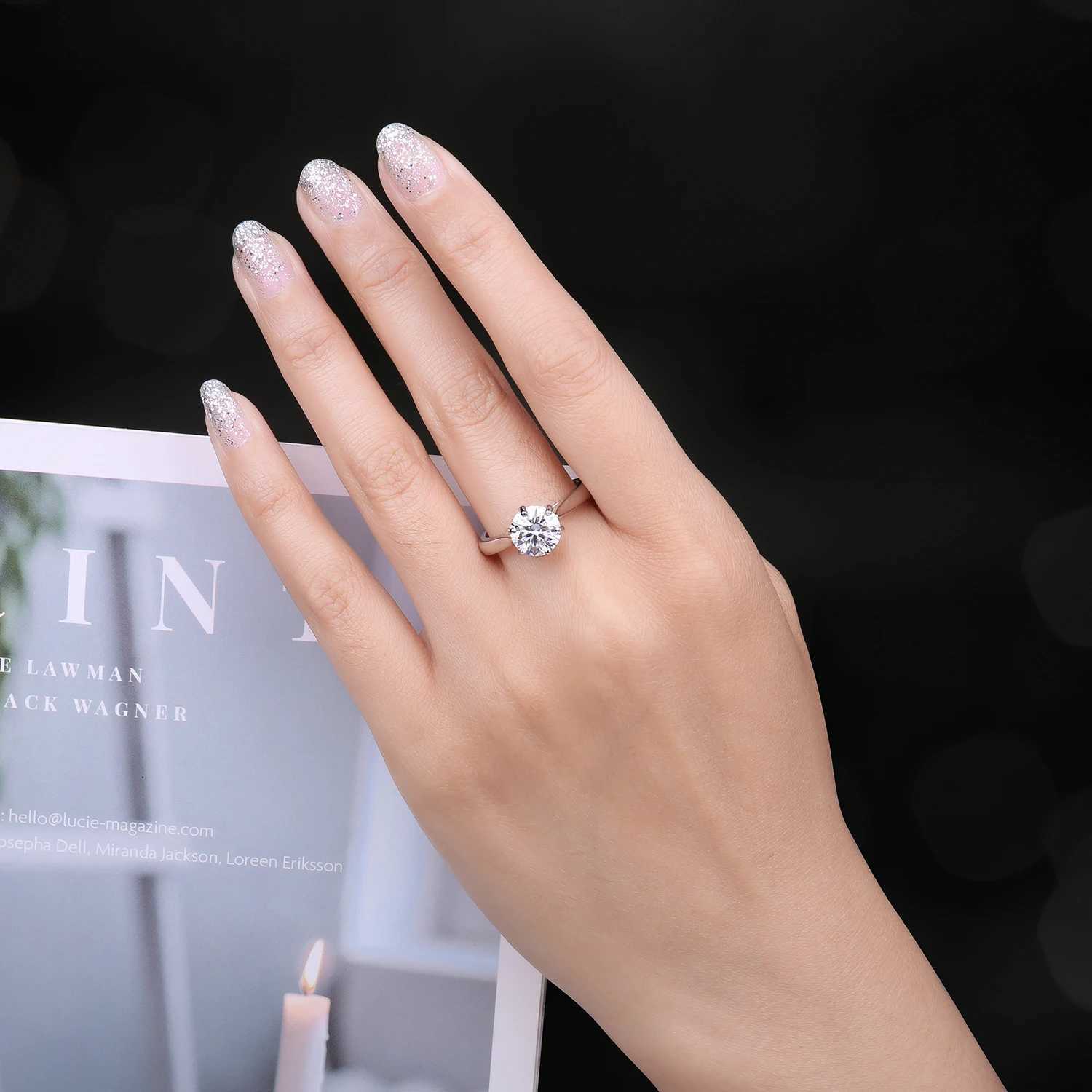 JewelryPalace Moissanite D color 0.5ct 1ct 1.5ct 2ct circular cut S925 pure silver card wedding engagement ring W250417