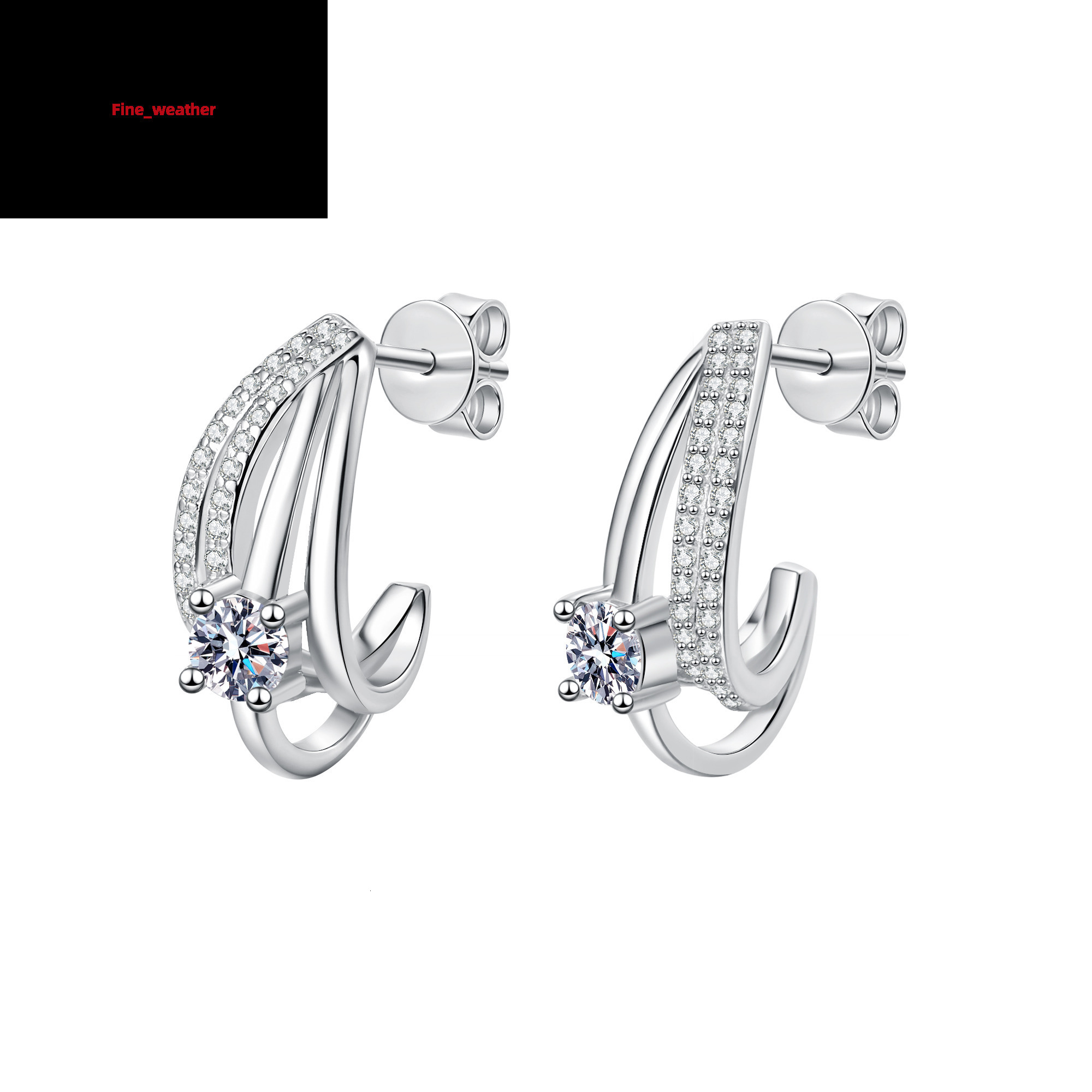 Wholesale Double-layer Bending 0.6ct Moissanite Stud Earring for Women S925 Sterling Silver Moissanite Jewelry