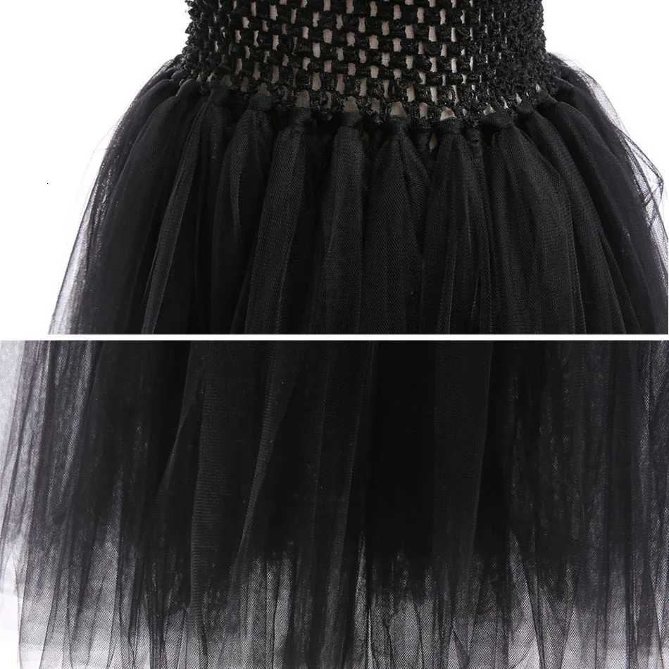 Child Halloween Costume Evil Witch Cosplay Clothes Girl Disguise Dress Kids Maleficent Black Tulle Outfits Fantasy Par Clothes Z250725