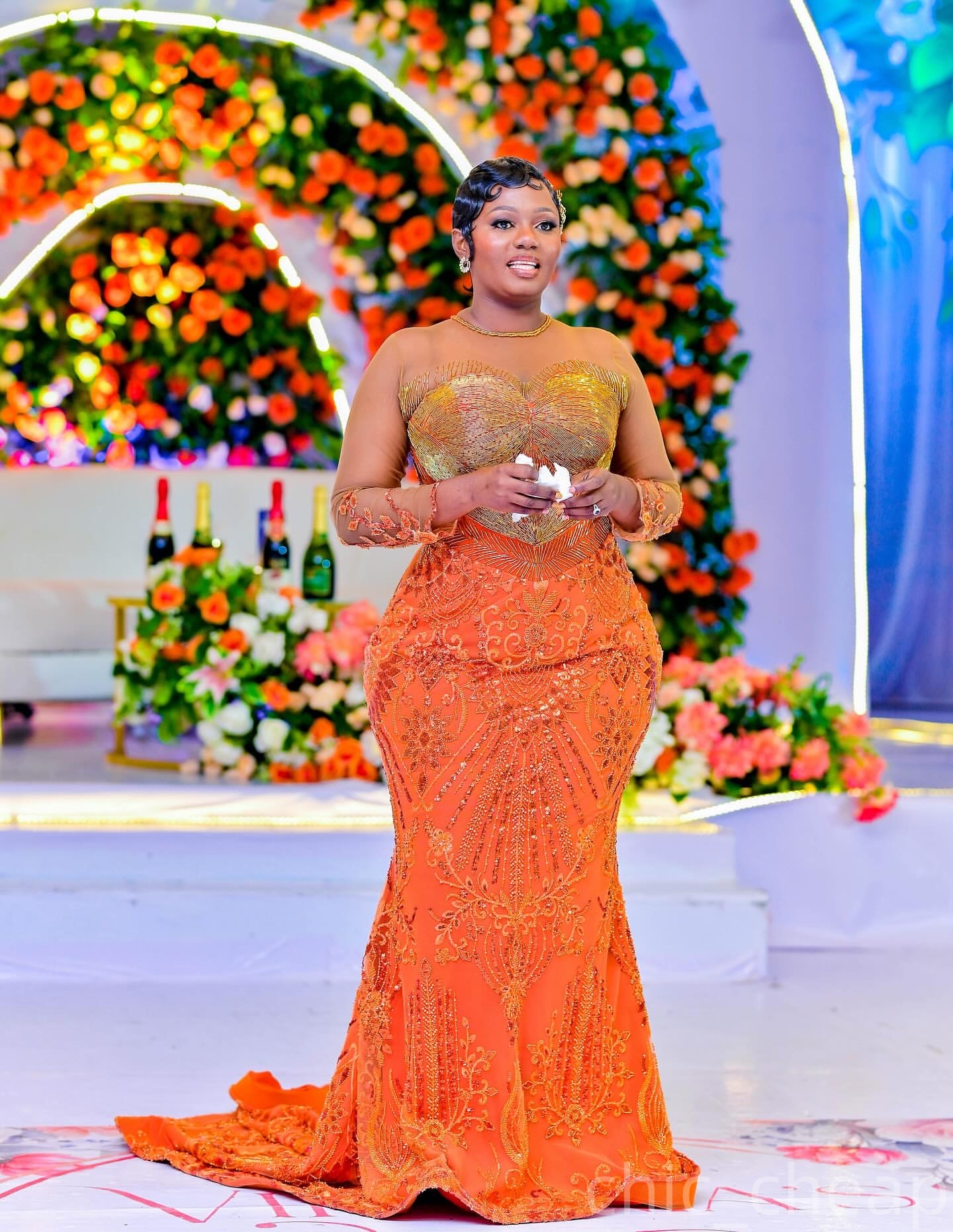 Mermaid Orange Prom Dresses 2025 Lace Beaded Full Sleeves Vintage Evening Formal Party Second Birthday Engagement Gowns Plus Size Dress For Special Oc