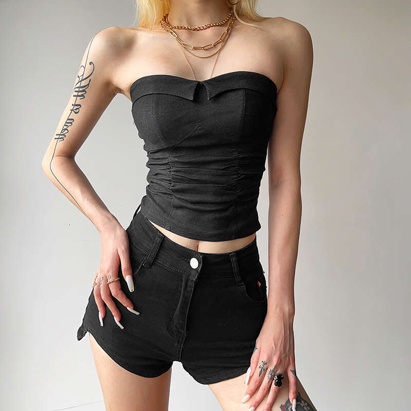 2023 Summer New Women's Solid Color Slim Fit Fashion Off-Shoulder Sexy Tube Top Backless Vest e36