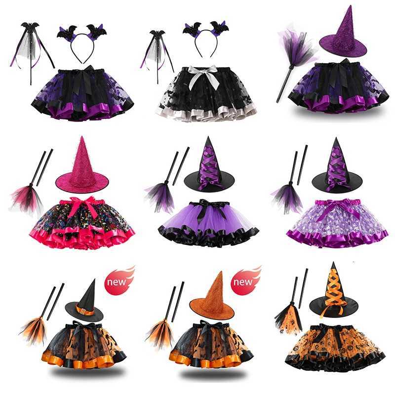 3Pcs Girls Halloween Skirt Kids Par Costume Toddler Tulle Skirt Hat Broom Set Halloween Cosplay Dress Up For Little Girl Z250725
