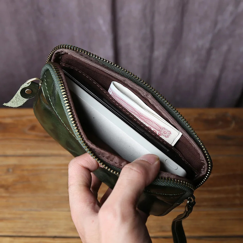 Vintage Vegetable Tanned Top Layer Cowhide Clutch Bag For Unisex Solid Color Genuine Leather Portable Coin Purse Mobile Phone 250723