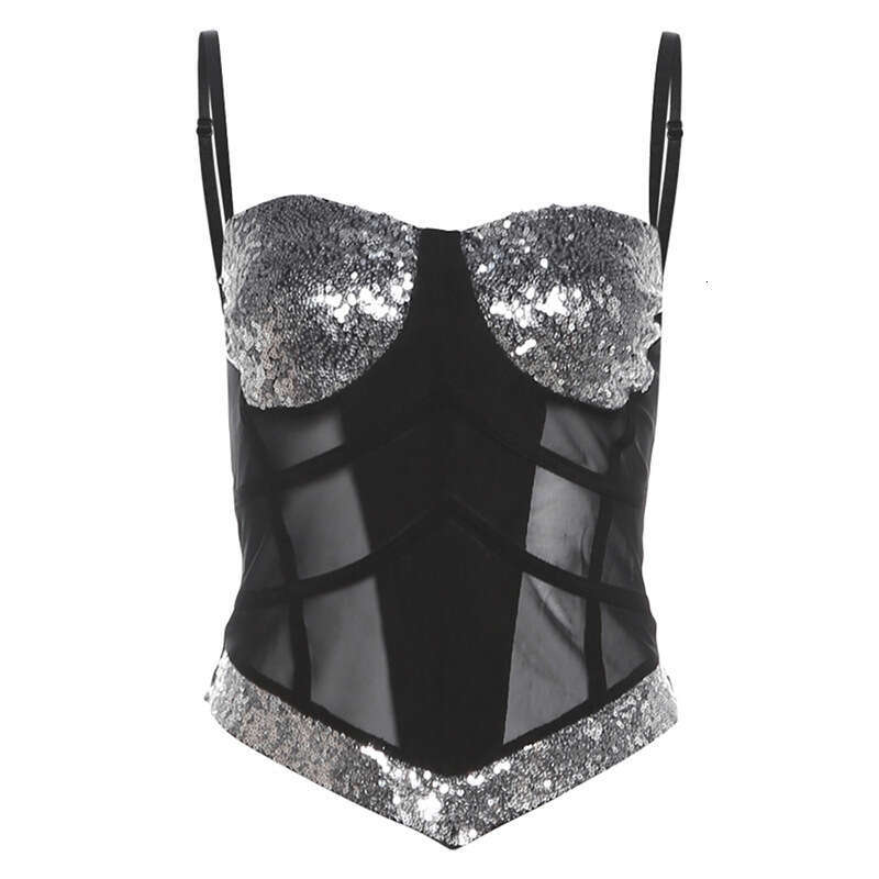 2024 Women's Autumn and Winter New Street Fashion Sexy Strap Mesh Slim Vest 8f0