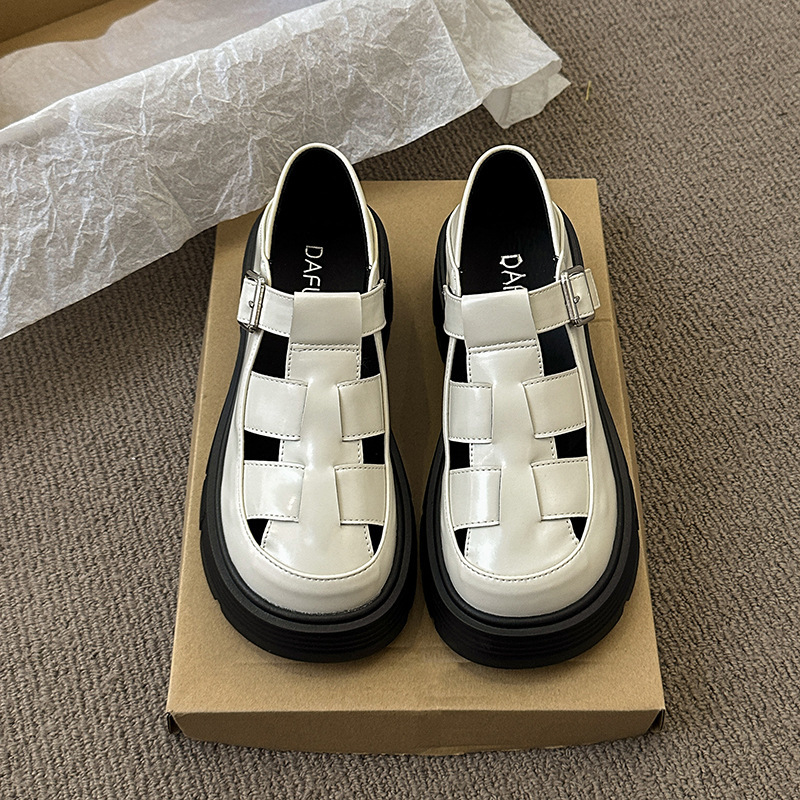 Ddmysports Platform Roman For Women New Spring Summer Hollow Out Chunky Shoes Fairy Style Student Height Increasing Closed Toe Sandals Outdoor Shoes