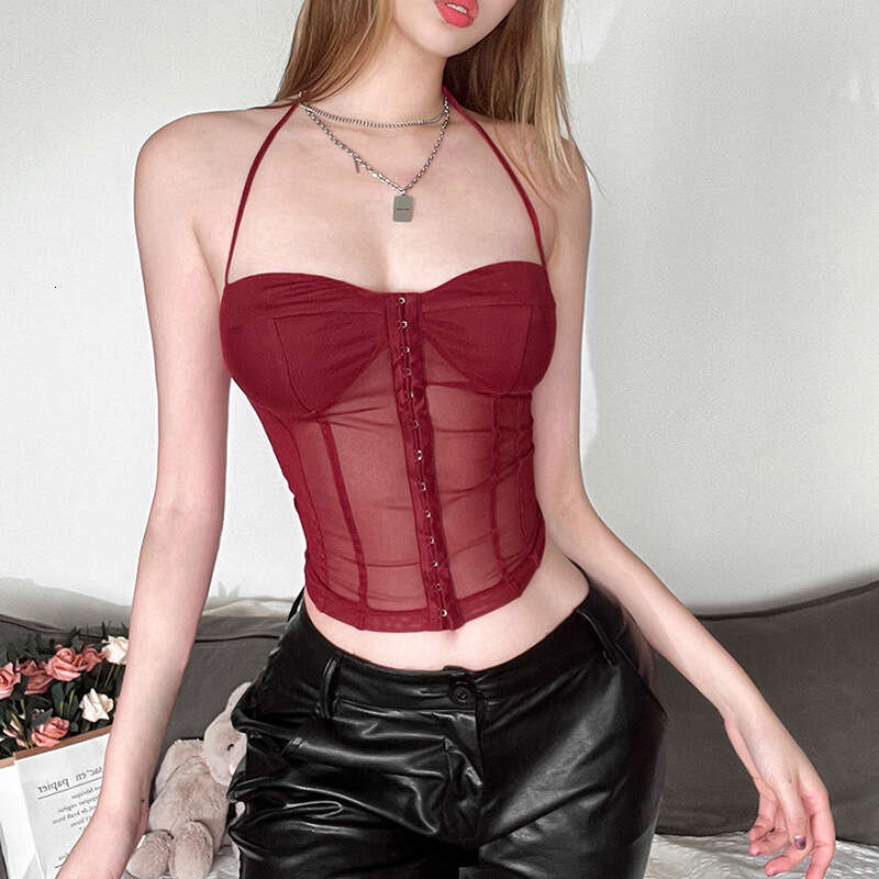 2023 Autumn Winter New Women's Solid Color Fashion Sexy Tie Halter Camisole ed4