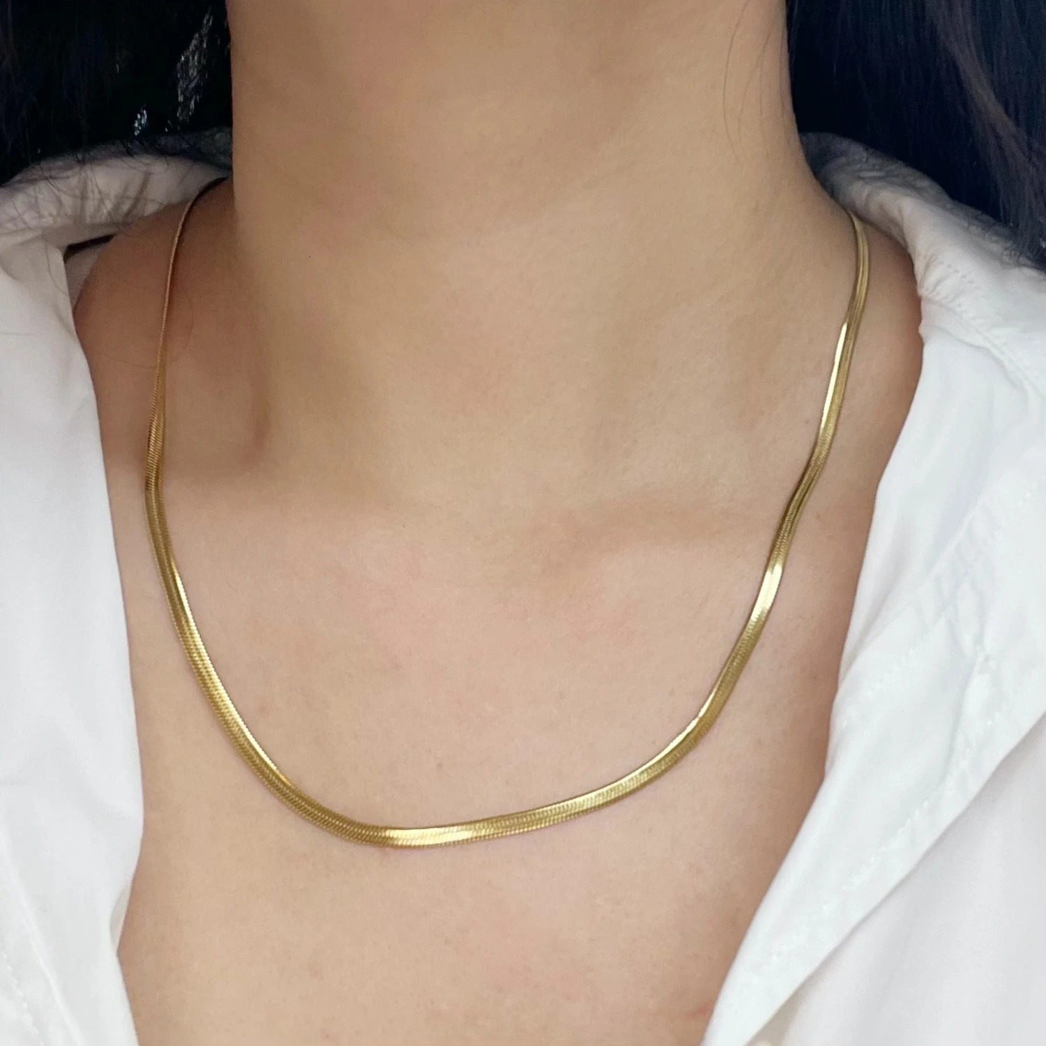Minimalist Unisex Snake Chain Necklace Choker Stainless Steel Herringbone Gold Color Fashion Jewelry Gift For Her Women and Men 250716