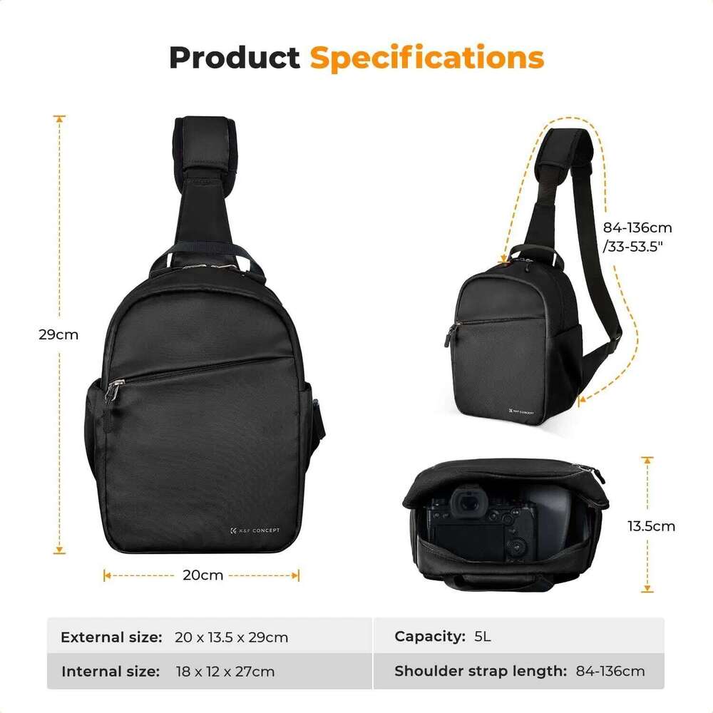 K&F Concept 5L Sling Outdoor Waterproof Crossbody Shoulder Bag Dslr/Slr Photography Camera Case Lightweight Backpack