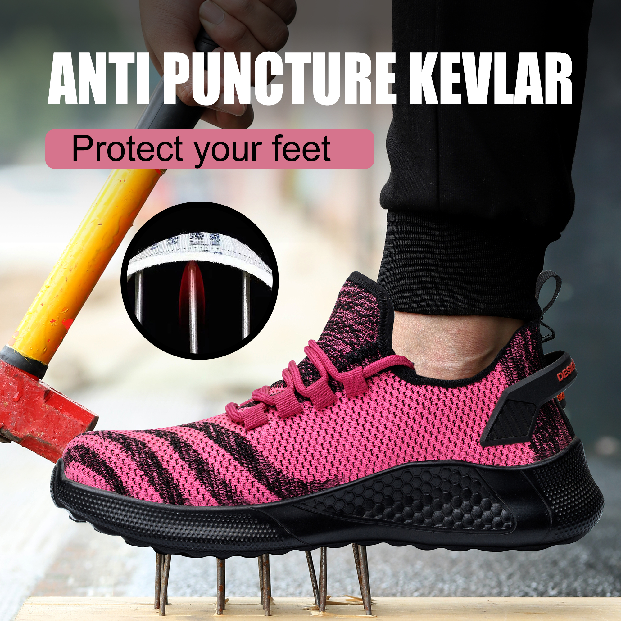 Anti-puncture steel toe safety shoes work shoes men and women lightweight safety work boots breathable sports safety shoes F55